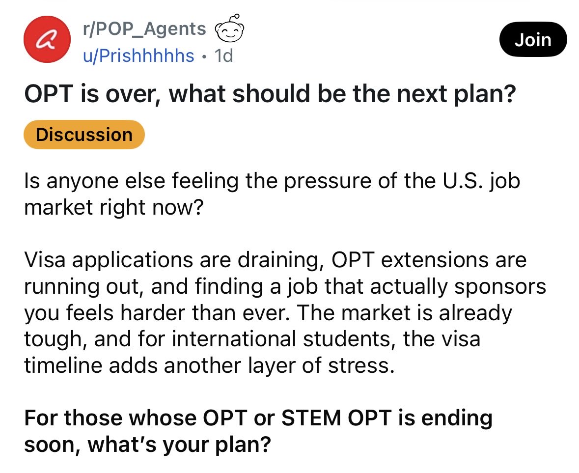 redditdeportees's tweet photo. Foreign Redditor blames the US job market for stress to international students. https://t.co/D8ONdGLkMY