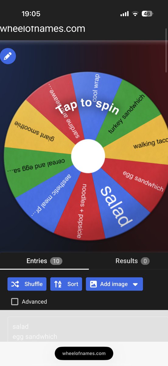ihatew8's tweet photo. i think a fun way to omad is plan random meals that fit the calorie budget (about 10 meals) and put them on a spinning wheel..👀 me personally i enjoy meal prepping the night before so i would spin in after i had my omad https://t.co/KO1o2uhYfq