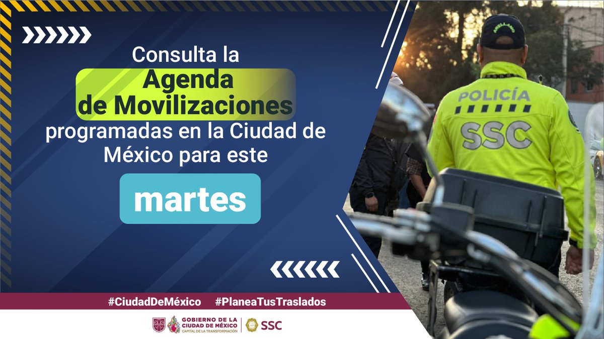 SSC_CDMX's tweet photo. #CiudadSegura | 📱 Consulta las movilizaciones programadas para este Martes 29 de Septiembre en la #CiudadDeMéxico. 

🚔🔎 Ingresa a: https://t.co/ZZGpbMt4VQ https://t.co/YtG5GgCynT