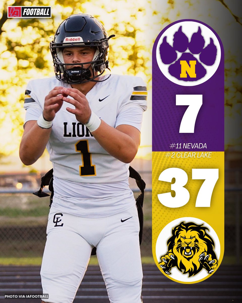 IAfootball_'s tweet photo. LIONS DON’T LET UP 🔥 

Ranked win for @ClearLakeFB over Nevada!

#IAfootball X #iahsfb https://t.co/WuNcxwiowq