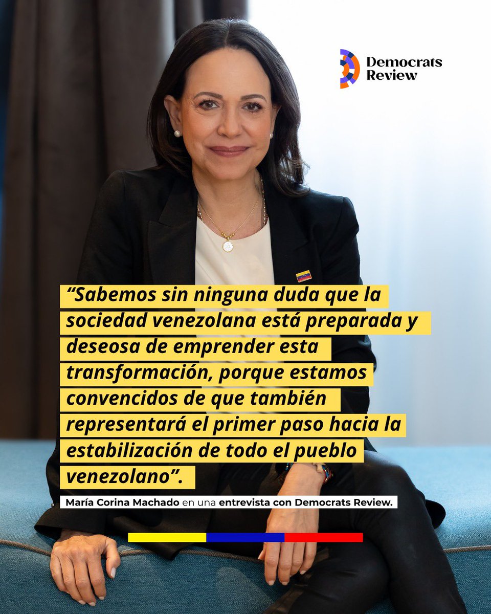 ConVzlaComando's tweet photo. 🇻🇪 | “Sabemos sin ninguna duda que la sociedad venezolana está preparada y deseosa de emprender esta transformación, porque estamos convencidos de que también representará el primer paso hacia la estabilización de todo el pueblo venezolano”.

🗣️ @MariaCorinaYA en entrevista para @DemocratsReview