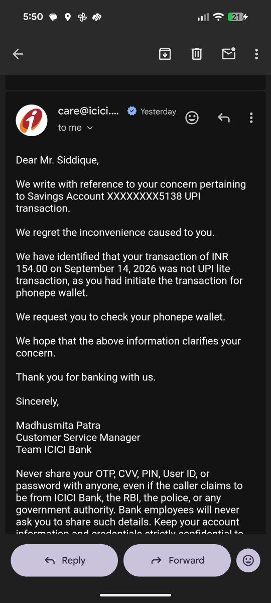 Aseeman1314's tweet photo. @ICICIBank_Care Check this screenshot no  wallet is not used over a year then why money is deducted your executive confirmed me wrong information please send my money back https://t.co/wzuEKIlhB0