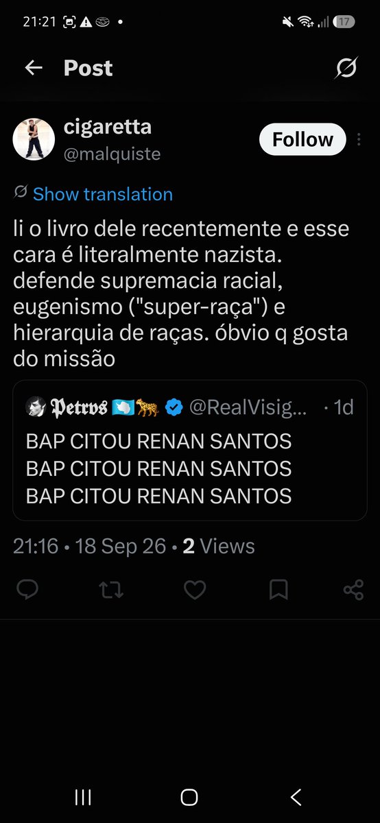 RealVisigoth's tweet photo. Primeiro block recebido no Twitter, haha.
Apenas reparem no post fixado do sujeito e o cara acha que é o paladino da justiça ao chamar o Missão de nazi https://t.co/dT1A86isQ0
