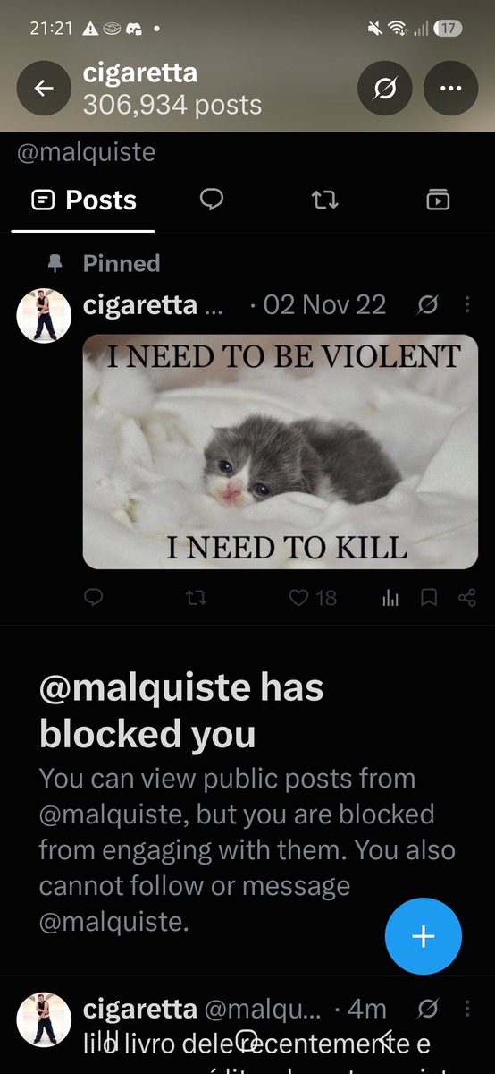 RealVisigoth's tweet photo. Primeiro block recebido no Twitter, haha.
Apenas reparem no post fixado do sujeito e o cara acha que é o paladino da justiça ao chamar o Missão de nazi https://t.co/dT1A86isQ0