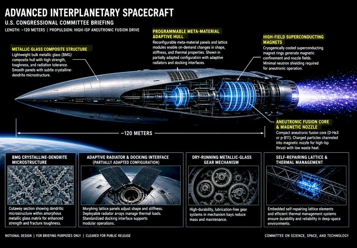 MagnetReconnect's tweet photo. Advanced Interplanetary #Spaceship Concept:
Combining those four areas with high-level systems engineering points toward some genuinely high-performance spacecraft concepts. Here’s a grounded look at how they fit together and where the real leverage lies.
#DIRDs #Disclosure https://t.co/Xzpaq7Sn8z