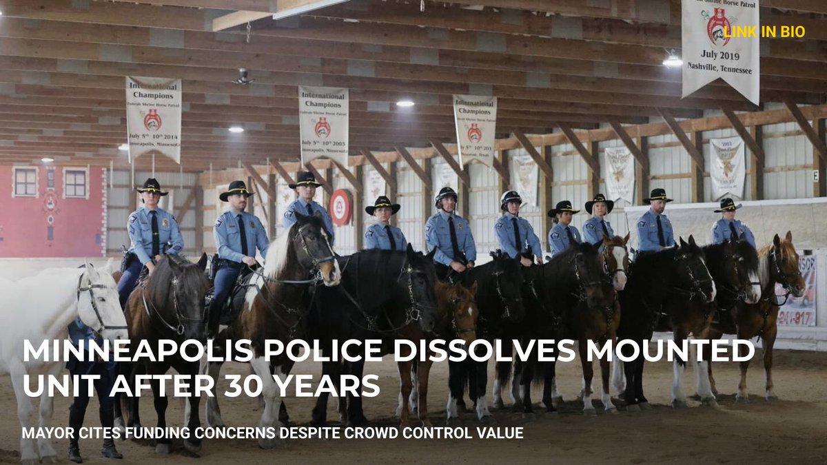 PoliceOne's tweet photo. Minneapolis Police mounted unit dissolves after more than 30 years | Link in bio #police https://t.co/lhkKnJtt7i