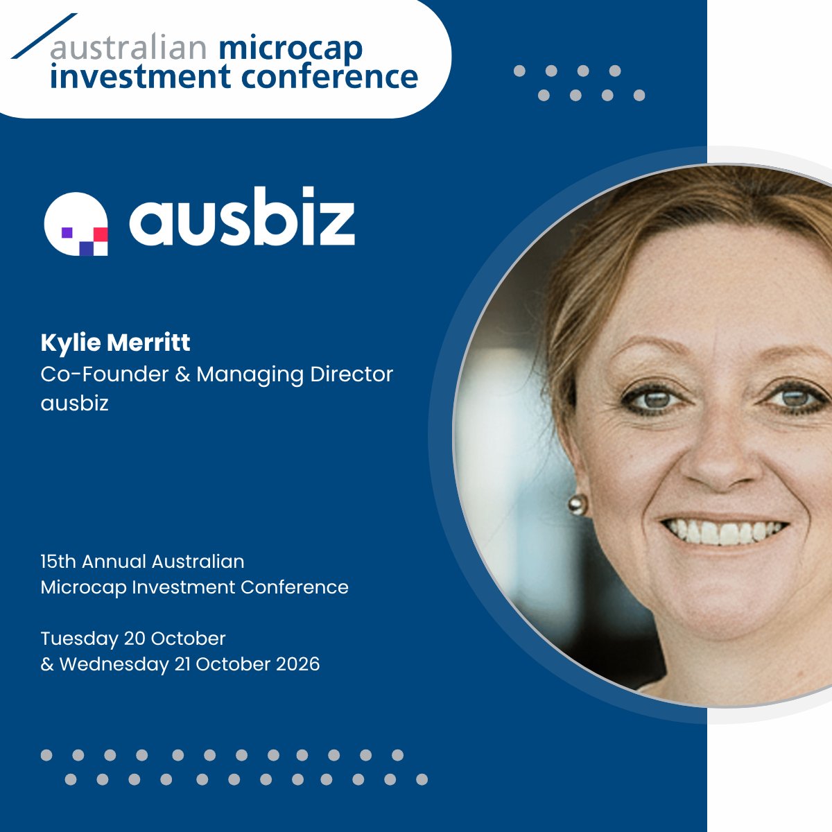 AusMicrocap's tweet photo. We are delighted to welcome ausbiz @ausbiztv to this year's Melbourne #AusMicrocap Conference 2026! @ausbiztv will be providing the Keynote presentation on Wednesday 21 October. Registration is open at https://t.co/RUP01Kce5K https://t.co/M8AfNx73tR