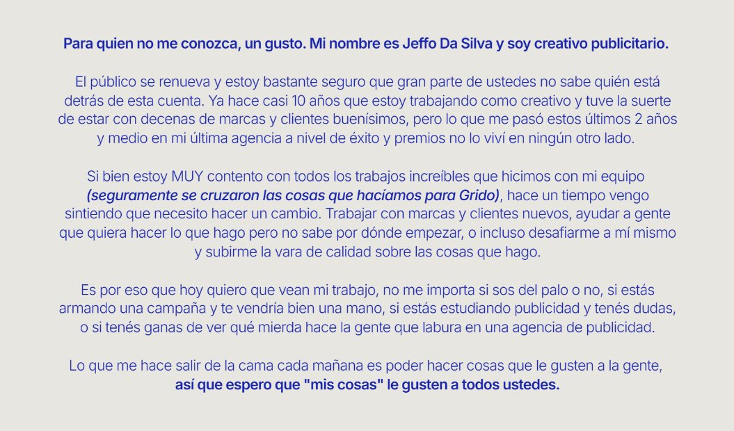 JeffoConDobleF's tweet photo. ¿Por qué renuncié a mi laburo de Director Creativo?

https://t.co/P81cdgFjxJ https://t.co/nejfOjtJXg