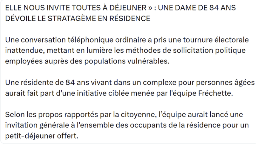 corolleFrancine's tweet photo. @PascaleDery L'équipe Fréchette de la CAQ use de manières abusives avec les aînés.
https://t.co/DA2naUGUvU https://t.co/Ah9WXFIUek