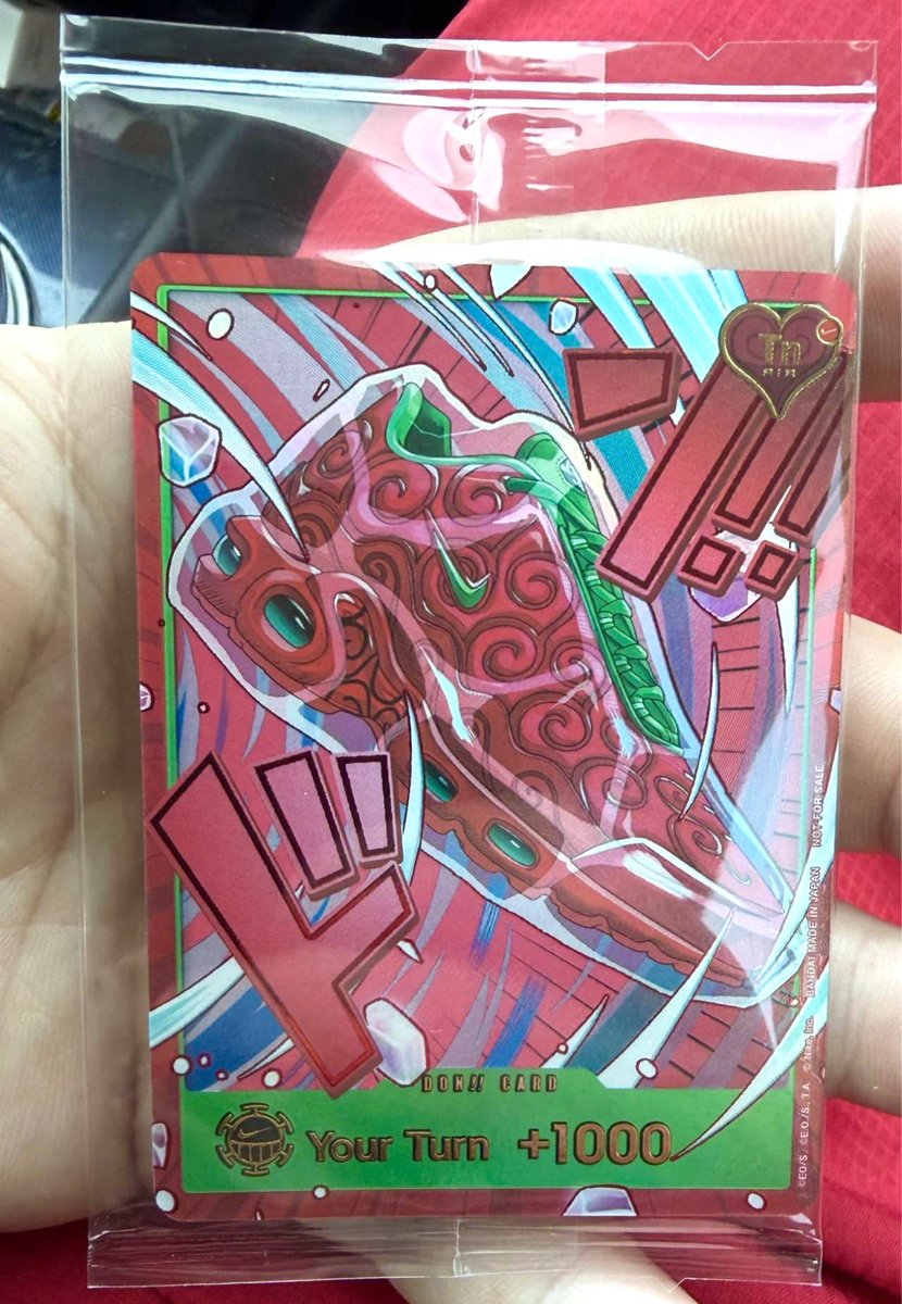 AndyCollectz's tweet photo. In-person look at the English OPTCG Nike Ope Ope DON!! Promo Card.

The promo card is included with purchase of the Nike Ope Ope Air Max sneakers releasing tomorrow at select stores in the US and Europe. https://t.co/K5at6WuzXb
