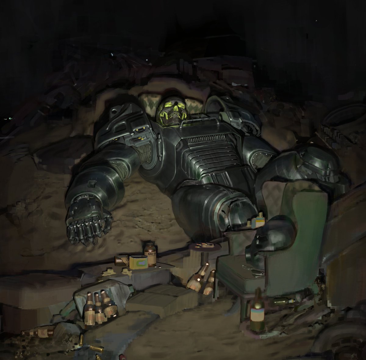AnimalEatAnimal's tweet photo. In the early concepts he had that Glowing One radiation glow. Kinda regret changing it, felt even cooler than the final art. https://t.co/uqeYmPp93Z