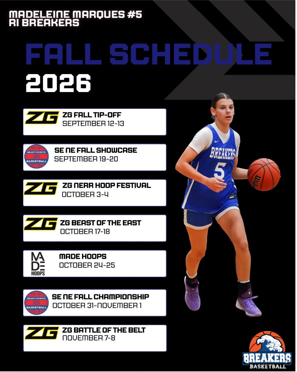 maddiehoops5's tweet photo. AAU schedule for the Fall with the Rhode Island Breakers! https://t.co/gcyVDzJbr3