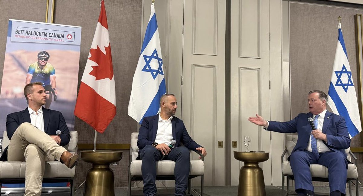 jkenney's tweet photo. Hugely honoured to welcome two remarkable Israeli heroes to Canada at a @BeitHalochem Gala in support of wounded Israeli veterans.
Eytan and Israel were both severely wounded in close combat with Hamas terrorists in Gaza.
All free people owe them and the brave men and women of the IDF a huge debt of gratitude for defending civilization against the violent theocratic barbarism of Hamas and its terrorist allies.