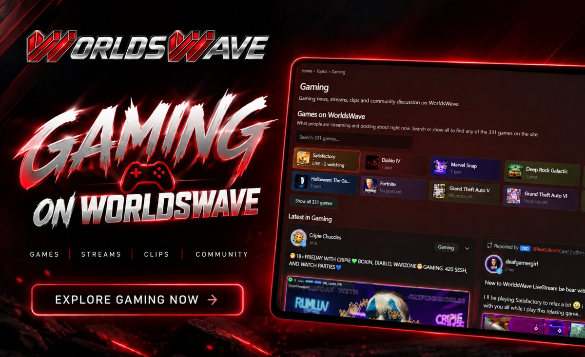WorldsWave's tweet photo. ๐ฎ GAMING ON WORLDSWAVE
Games. Streams. Clips. Community.
Discover 331+ games, see what creators are playing, join the conversation, and find your next stream
all in one place.
#WorldsWave #Gaming https://t.co/AIBGEgHa0d