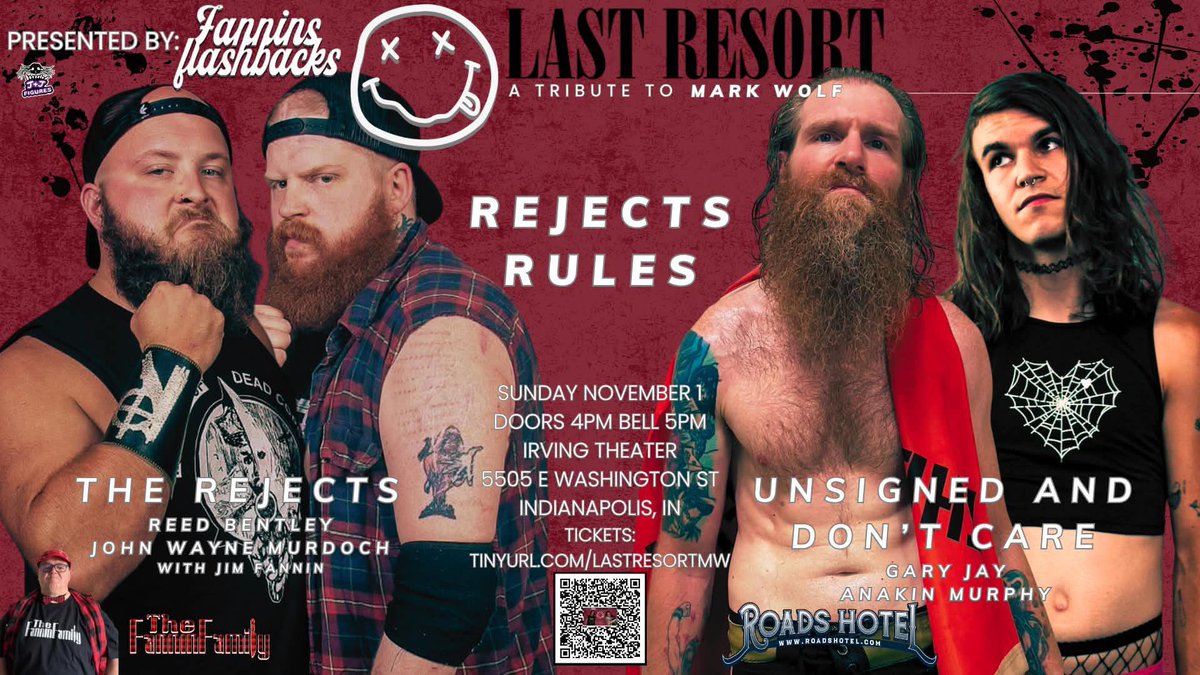 jfannin73's tweet photo. #FanninsFlashbacks presents #LastResortMW is fast approaching. Sunday Nov 1 in Indy.

Get your tickets now to see:

The Rejects vs Unsigned &amp; Don’t Care. 

@ConnorHopkins98 defends the IWA World Title vs @PlanetWilliams1.

Calvin Tankman battles Eddie Kingston in a Hoss Fight https://t.co/Tz1fZ0HXEH