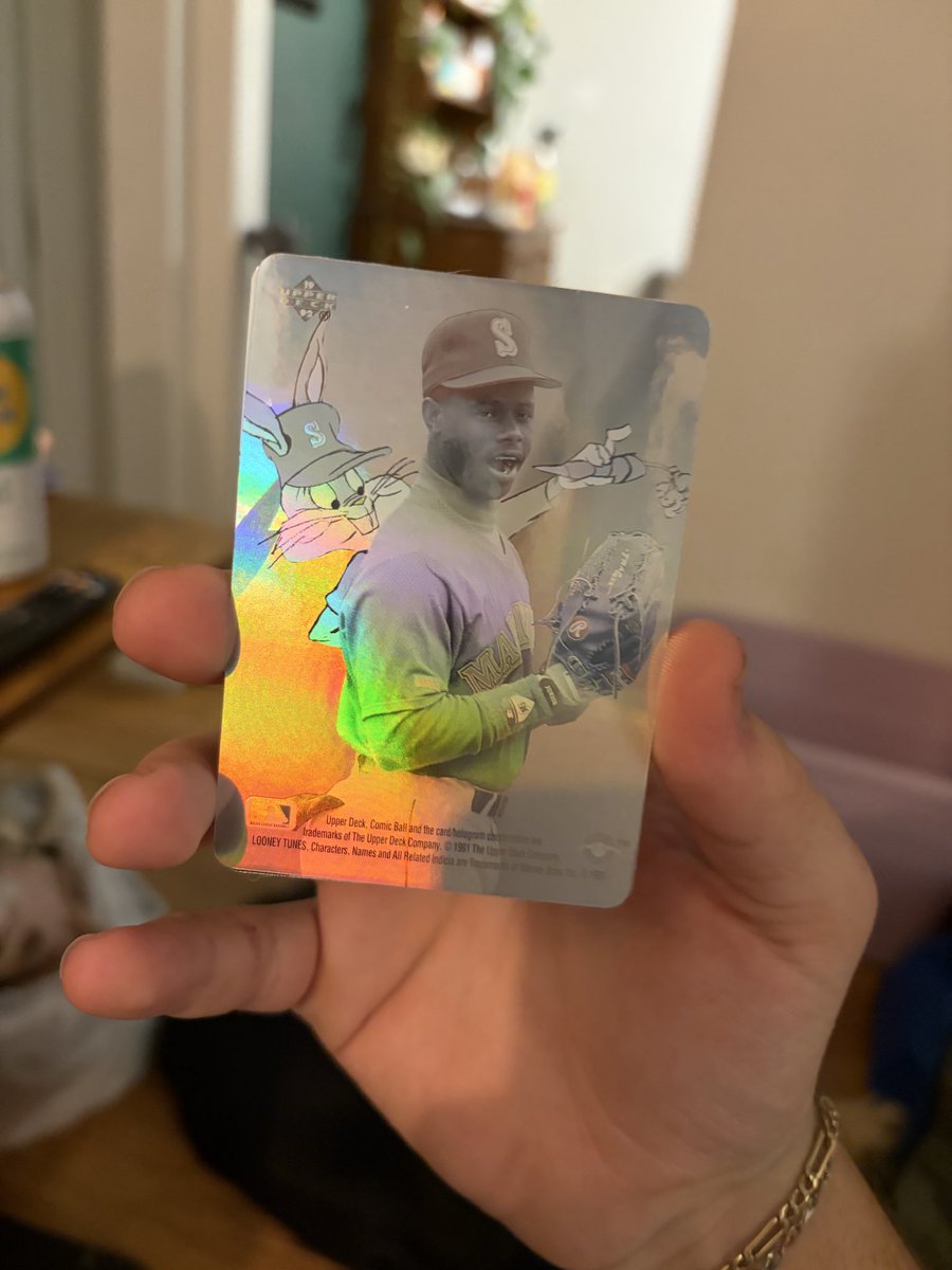 cardboardcollin's tweet photo. The holograms! A classic of 90’s upper deck set. Bugs and Griffey Jr is the most recognizable and sought after. Chuck Jones and Bugs is great too. We’ll see what else we can get through. https://t.co/kzWLh23gPu