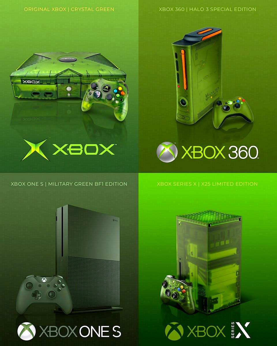 Hocine_19_82's tweet photo. 🔰Xbox through the ages,but make it green💚The Original Crystal💚The Halo 3 Edition 🟢 The BF1 edition 🟩and The X25 Limited♻️ — each one a Legend🔱
#Xbox #OriginalXbox #RetroGaming #Gaming #VideoGames #XboxFans #ClassicGames #Console #Gamer #Microsoft❤️ https://t.co/Oj94irM1TV