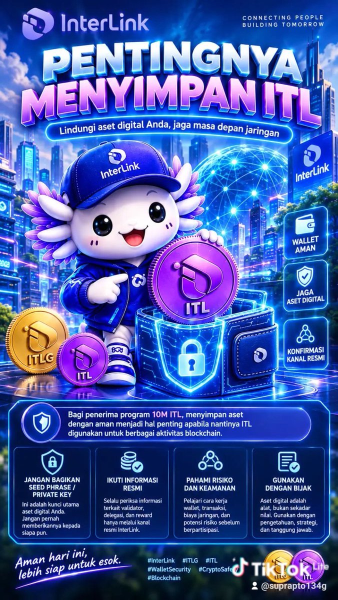 Suprapt59801861's tweet photo. PENTINGNYA SIMPAN ITL
Bagi penerima 10M ITL, simpan aset aman
penting jika nanti dipakai aktivitas blo-
ckchain. Jangan bagikan seed phrase/priva-
te key ke siapa pun. Cek info validator &
delegasi di kanal resmi.
#InterLink #ITLG #ITL #WalletSecurity #CryptoSafety #Blockchain https://t.co/YgGyHOMnLA