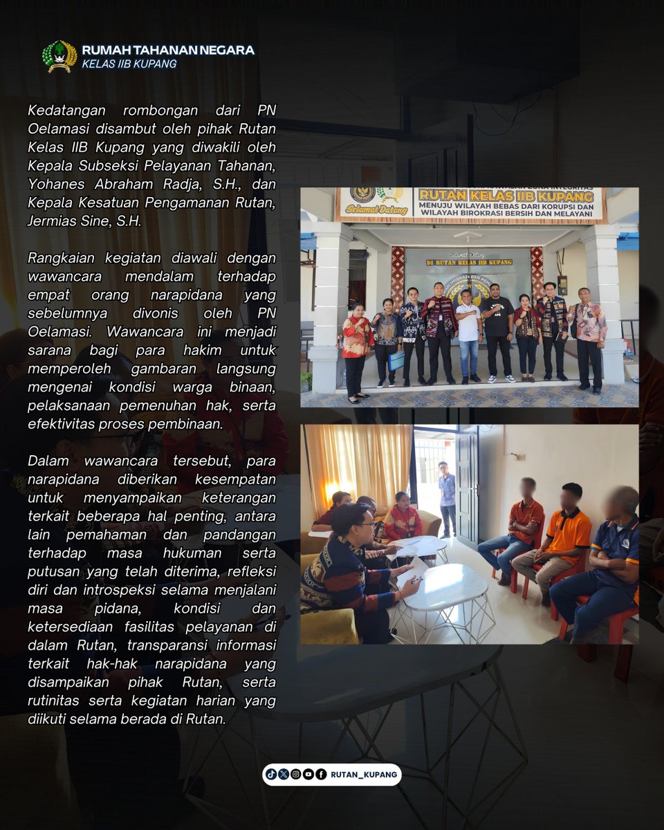 rutankupang's tweet photo. “Wujud Transparansi dan Humanis, Rutan Kupang Dukung Penuh Kunjungan Rombongan Hakim Wasmat PN Oelamasi” https://t.co/ZMK47EVOLT