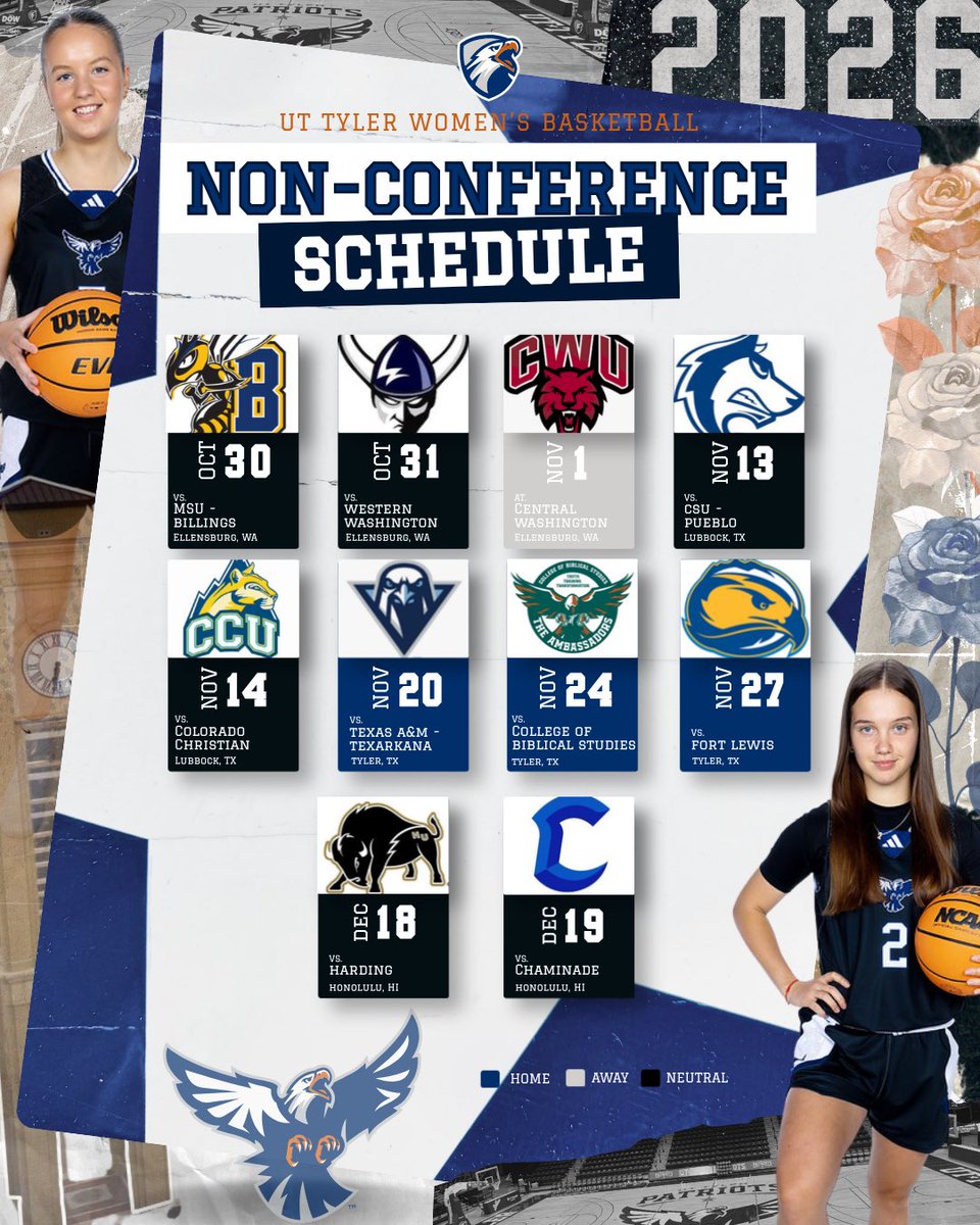 UTTylerWBB's tweet photo. Our non-conference slate is set. Let’s get to work‼️🦅🏀
•
•
•
#TalonsUp #ncaadii #makeityours #UTTyler https://t.co/L9rJvFa3qw