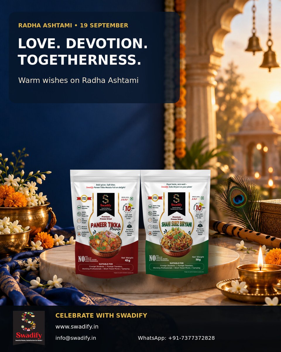 Swadify_foods's tweet photo. Love. Devotion. Togetherness. 📷
Warm wishes on Radha Ashtami from Swadify. May the day bring meaningful moments with the people who matter. 📷
https://t.co/2YzqJG20tH
info@swadify.in
WhatsApp: +91-7377372828
#Swadify #RadhaAshtami https://t.co/sb7p028XSE