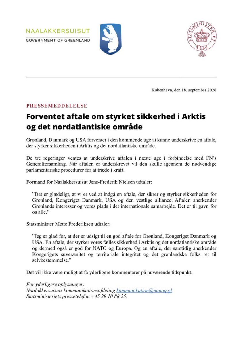 BlueSkyAmb's tweet photo. Mr. President, the rhetoric is bigger than the deal.

1951: Denmark retained sovereignty over Greenland, while the U.S. received broad military access.

2026: Denmark and Greenland retain sovereignty and self-determination, while the U.S. receives expanded security and military access.

That is an important security agreement — but it is not American ownership, annexation, or a transfer of sovereignty.

The “historic” part is largely an expansion and formalization of defense arrangements that have existed for decades.

Military access is not sovereignty. Security cooperation is not ownership. A new announcement does not rewrite the old legal reality.

Facts matter — especially when the headline is bigger than the substance. 🇺🇸🇩🇰🇬🇱