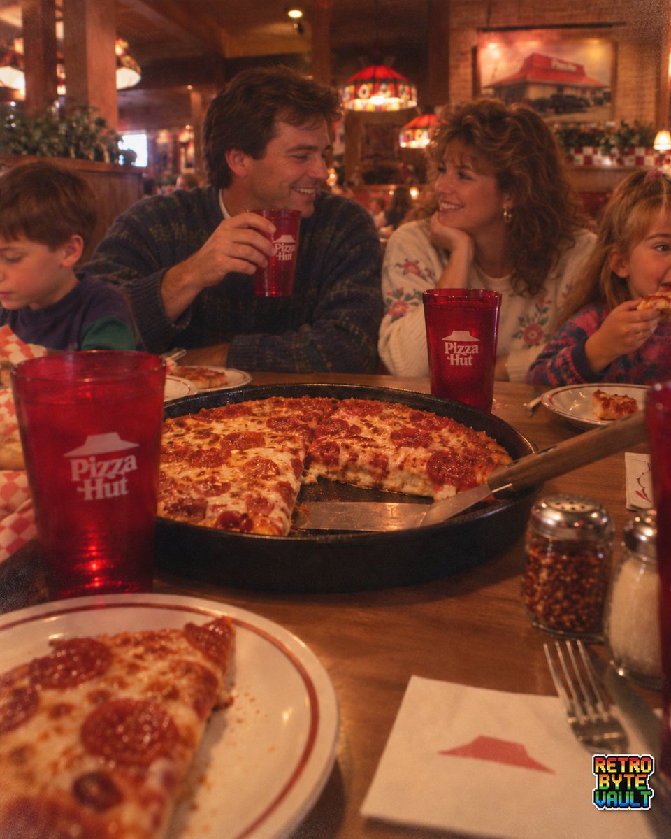 RetroByteVault's tweet photo. Friday nights meant Pizza Hut with the family. Red cups, a hot pan pizza in the middle of the table, and asking your parents for a few quarters to hit the arcade before you left.

Back then, it was just a normal Friday night. Now it’s the kind of night a lot of us wish we could go back to.

And apparently Pizza Hut knows we miss it too. They’ve been bringing back that old-school ’80s and ’90s feel at select Pizza Hut Classic locations, with the red roofs, booths, Tiffany-style lamps, red cups, and arcade games.

Maybe the ’90s aren’t completely gone after all. 🍕❤️