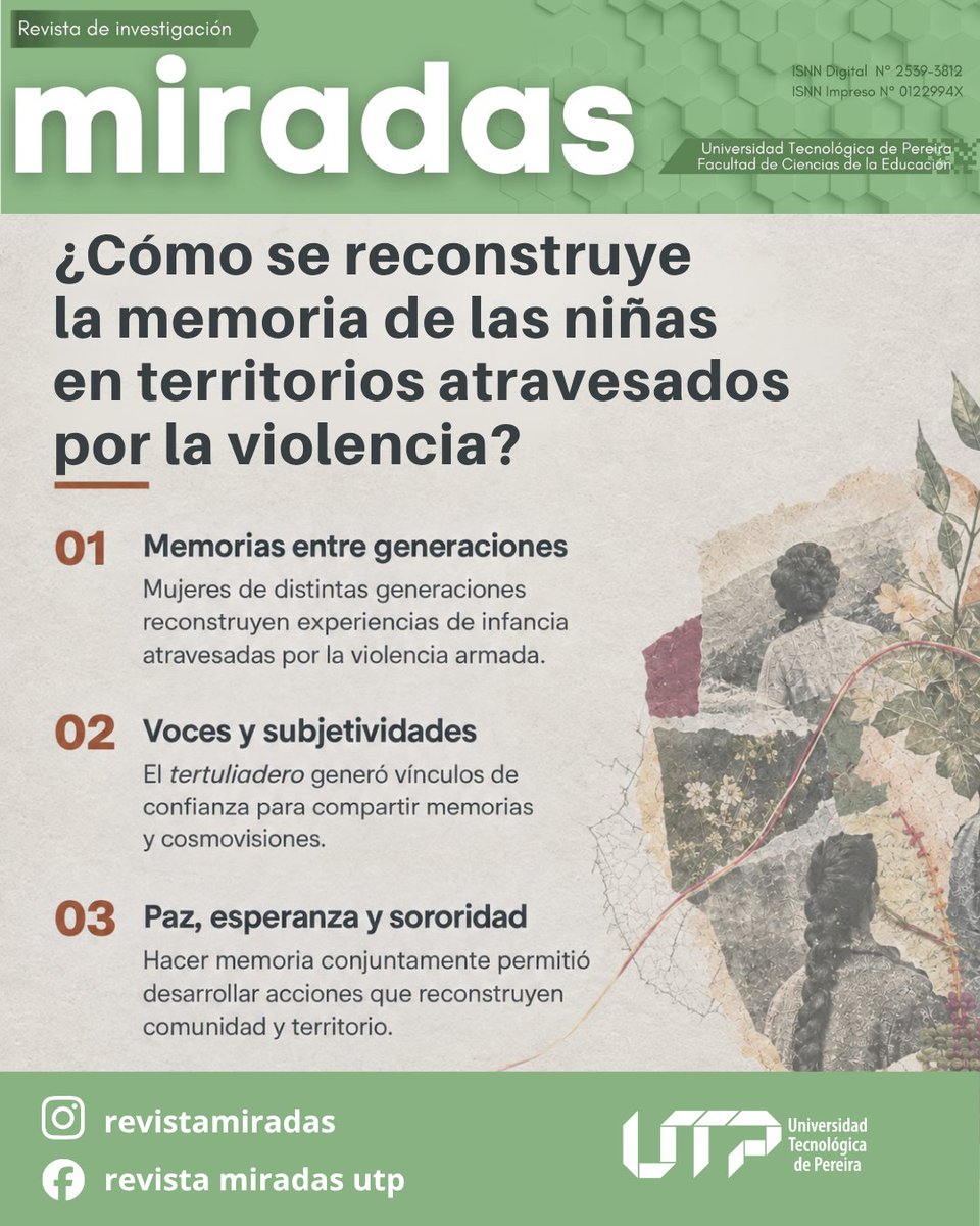 miradasutp's tweet photo. ¿Cómo se reconstruye la memoria de las infancias en contextos de violencia? Conozca el artículo "Cuerpos y voces de mujeres en contextos de violencia armada", publicado en la Revista Miradas de la UTP.

Lea la investigación completa aquí: https://t.co/vEySPAQs3z https://t.co/VY1oNwfIg3