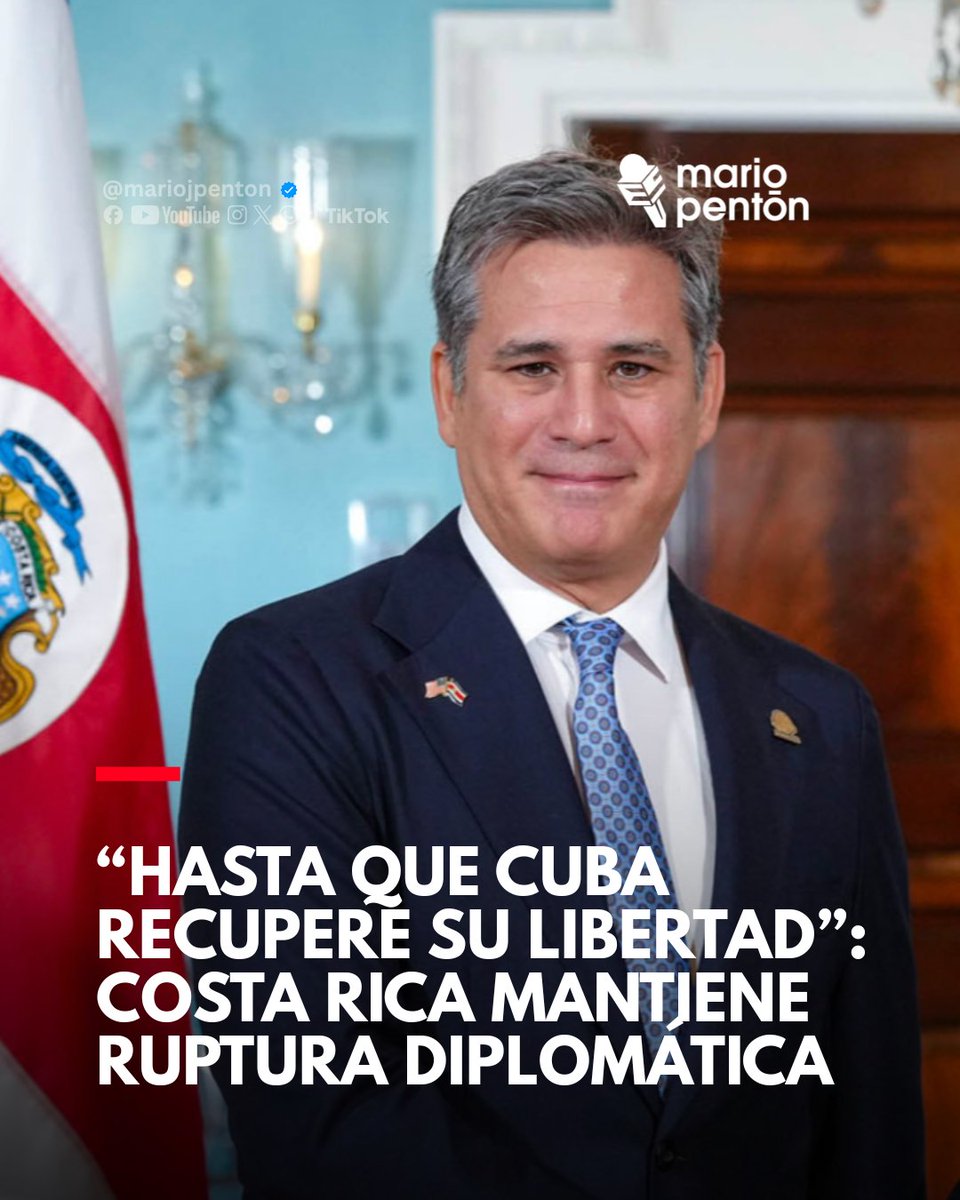 MarioJPenton's tweet photo. 🔴 El canciller de Costa Rica, Manuel Tovar Rivera, confirmó que su país rompió formalmente relaciones diplomáticas con Cuba y aseguró que no serán restablecidas “hasta que Cuba recupere su libertad”. El funcionario señaló además como condición la celebración de elecciones libres y plurales.

⭕ Tovar aclaró que la continuidad de los servicios consulares no significa que se mantengan las relaciones diplomáticas. La ruptura se remonta a marzo, cuando Costa Rica cerró su embajada en La Habana y solicitó la retirada de los diplomáticos cubanos en San José, manteniendo únicamente las funciones consulares.

⭕ El canciller afirmó que la decisión fue tomada de manera soberana y rechazó que respondiera a presiones de Estados Unidos. También adelantó que Costa Rica revisa su actuación respecto a Cuba en Naciones Unidas, aunque no precisó qué votaciones o posiciones podrían cambiar.

CUBANET