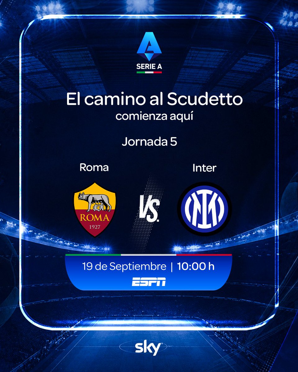 skymexico's tweet photo. Los punteros de la Serie A se enfrentan este sábado, el Inter de Lautaro visita a la Roma de Dybala. 💥 ⚽️​

¡Un partido por el liderato que podrás ver a través de @espnmx! 📺​

#MiEntretenimientoEnSky #SerieA #Roma #Inter https://t.co/VKS73bTxdD