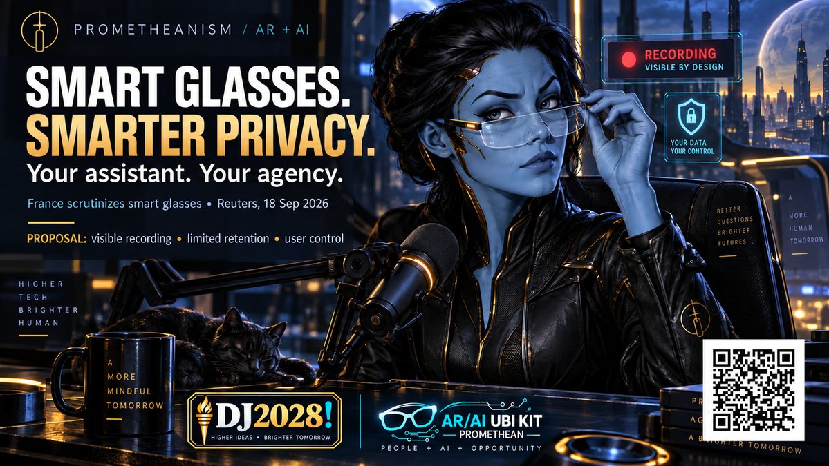 AI_Hellportal's tweet photo. Smart glasses. Smarter privacy.
Promethean proposal: visible recording indicators, limited retention and user control. Your assistant should expand your agency.
#Prometheanism #SmartGlasses #Privacy
AI-generated illustration. https://t.co/i2LMtaNErw
