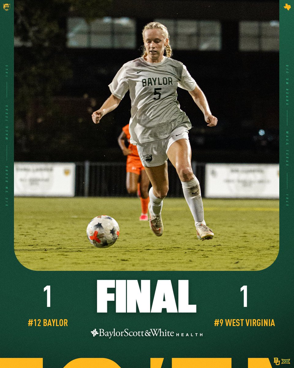 BaylorFutbol's tweet photo. Full time in the Big 12 opener 🐻

#SicEm | #PeoplePassionPurpose | @bswhealth https://t.co/p1dSd2ozbx