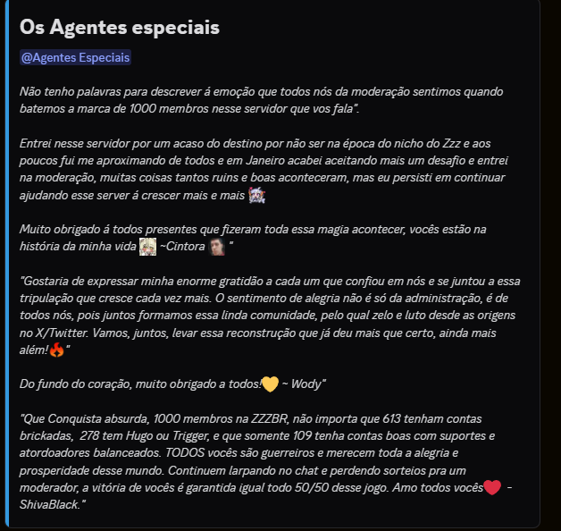 ZZZBR_OUT's tweet photo. Eu queria tirar um tempinho para pedir a vocês, para lerem os mais sinceros agradecimentos de toda a equipe de moderação do nosso Servidor!! 
Por favor leiam, foi de Coração😊
-🦊 https://t.co/4C8LGMucfc