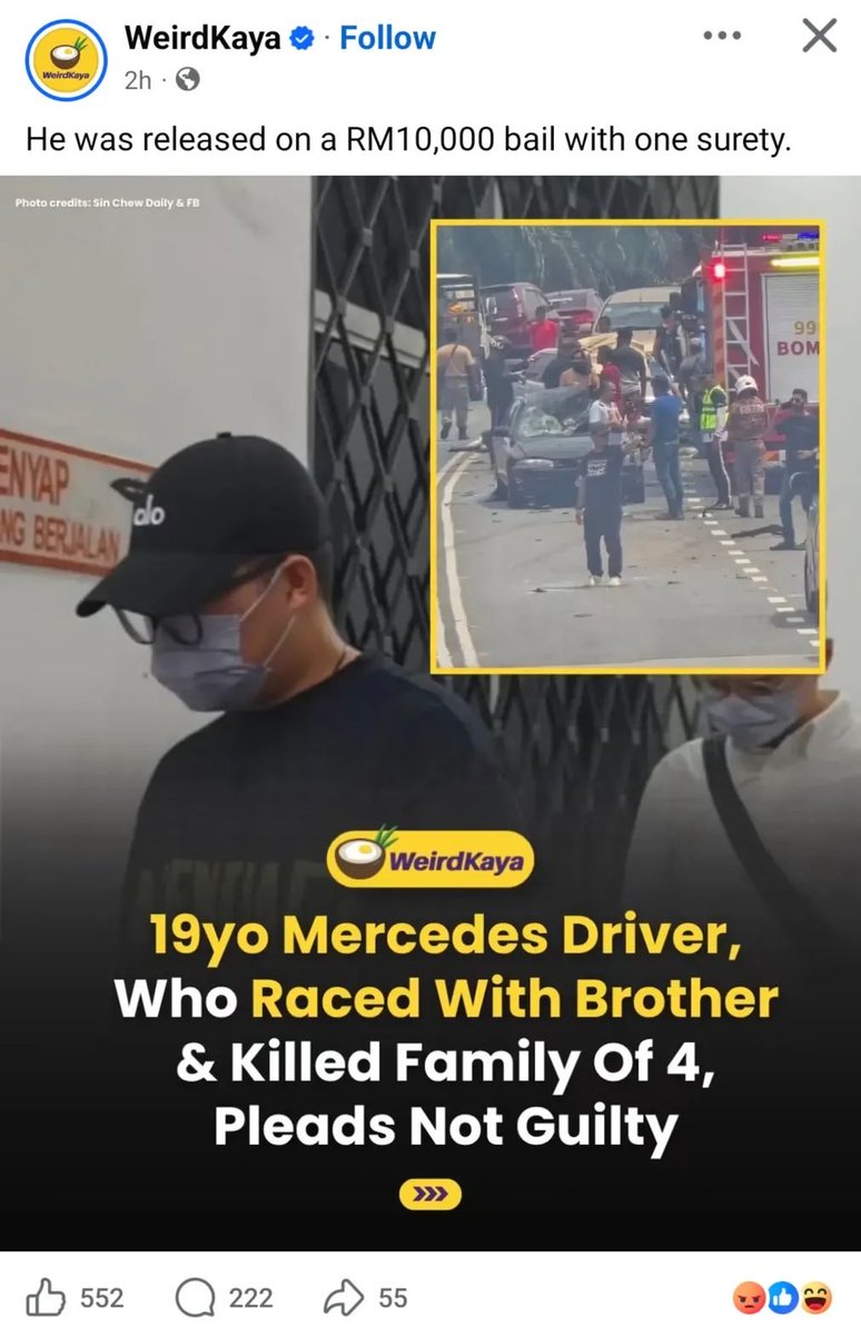 BendiTheBagak's tweet photo. Ni yang kes dua cina beradik lumba haram sampai langgar satu keluarga melayu sampai meninggal.

Tak mengaku bersalah, bayar jamin RM10k. https://t.co/azY8wsC2Jg