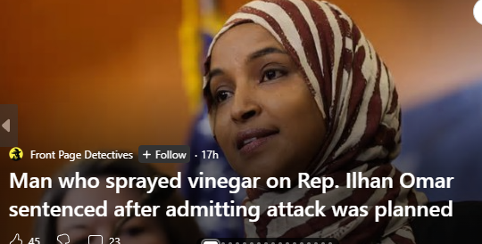 TweetsFromWA's tweet photo. Let me get this straight. He goes to prison for protesting her with a little harmless vinegar. While she not only walks free, but is still in our government, with a security clearance, after breaking immigration laws, committing massive fraud and voicing her hatred of America. https://t.co/Ckbw70ijI0