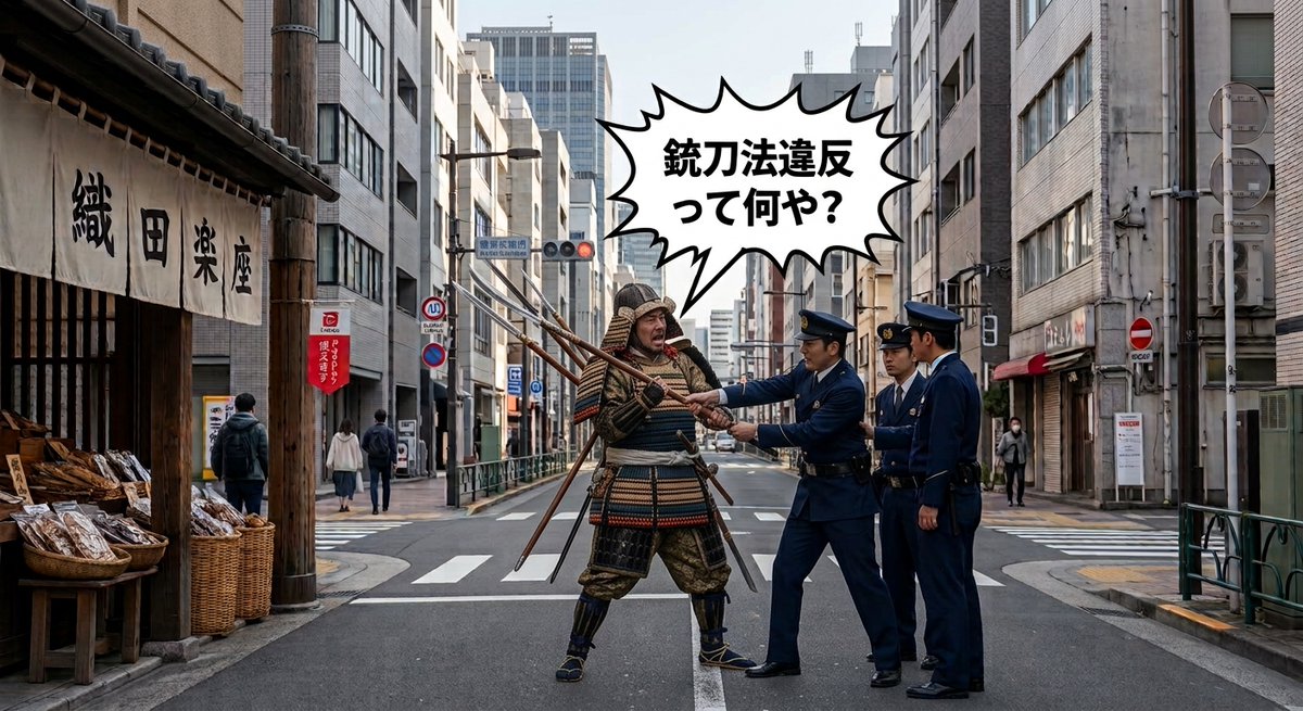 timeleap_take's tweet photo. 職質を受ける武蔵坊弁慶
「銃刀法違反って何や？」

#現代に迷い込んだ偉人 #武蔵坊弁慶 #銃刀法違反 #AI画像 https://t.co/T7y43gmnlX