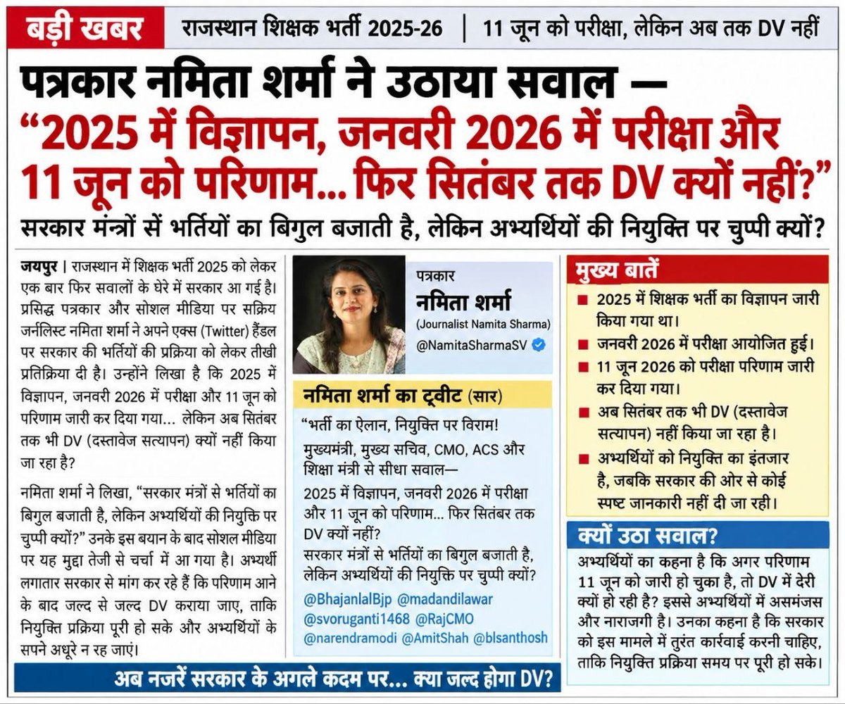 imvikash92's tweet photo. तृतीय श्रेणी शिक्षक भर्ती लेवल वन 
17 जनवरी परीक्षा, 11 जून 2* रिजल्ट और आज 19 सितंबर तक दस्तावेज सत्यापन को लेकर कोई न्यूज़ नहीं ऐसा क्यों?
ऐसी हठधर्मिता आखिरकार क्यों? बेकसूर बेरोजगार युवाओं के साथ सरकार ऐसा कुठाराघात क्यों कर रही है? प्लीज दस्तावेज सत्यापन शेड्यूल जारी किया जाए और भर्ती पर लगे ज्वाइनिंग स्टे को अच्छी पैरवी से हटाया जाए @rajeduofficial @RajCMO @PMOIndia @8PMnoCM @BhajanlalBjp @BhajanlalBjp