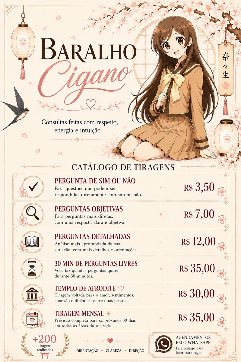 Esmeraldacigan7's tweet photo. 🔮✨️MESA ABERTA
As cartas podem trazer novos caminhos,respostas e direcionamentos para o seu momento.🃏❤️
📲Tiragens pelo WhatsApp:https://t.co/ZwqeV1XnOA
💌atendimento imediato
#Cartomancia #freecard #LeituraDeCartas #viral #tarotw #tarot #thead previsões promoção https://t.co/TfumozRSSW