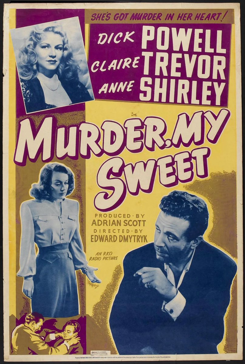 fantclassics's tweet photo. MURDER, MY SWEET (1944) is #filmnoir perfection. Stylish, atmospheric, and deliciously cynical, with Claire Trevor absolutely magnificent as the elusive Helen Grayle. Roy Webb’s haunting score and Harry J. Wild’s shadowy cinematography make this a noir classic. https://t.co/jrkpBvkUGq