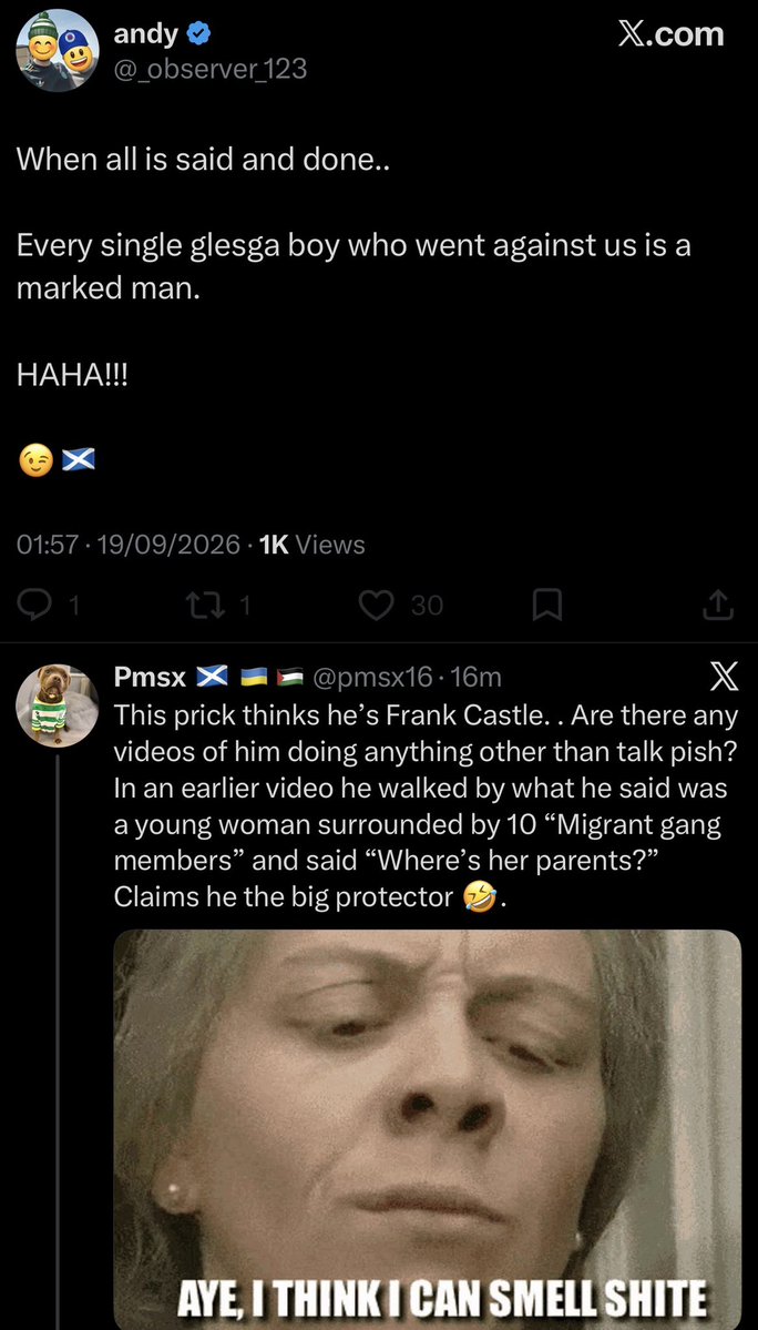 pmsx16's tweet photo. If “you must be a nonce” is the only response you can manage when someone points out your bullshit, you’re not exactly making a strong case for your credibility. Keep wanking off to your cosplay videos of you pretending you are the Hero Glasgow City needs but doesn’t deserve. https://t.co/6KGQWHyR2M