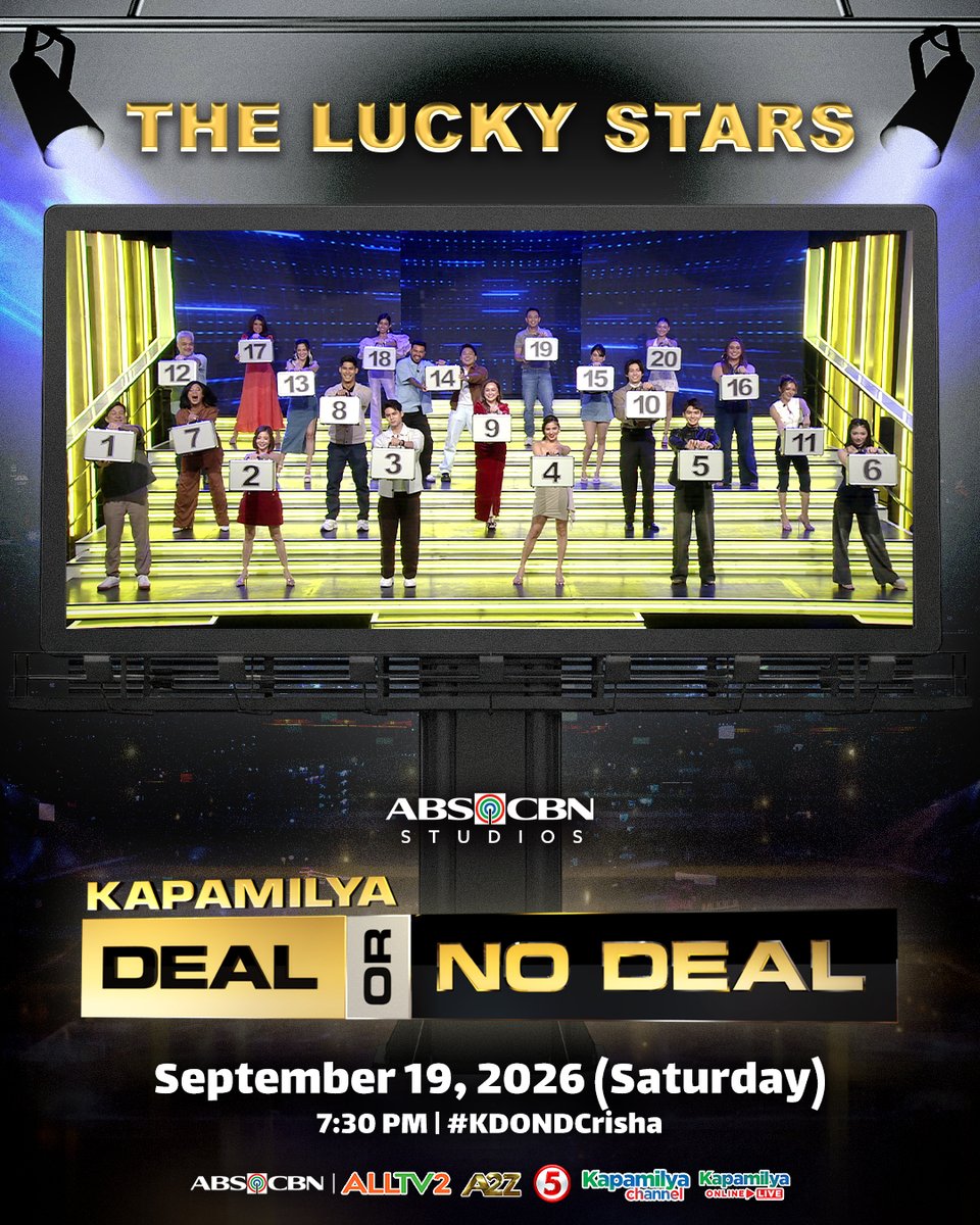 Kapamilya_DOND's tweet photo. Bida rin ngayong gabi ang ating Lucky Stars! #KDONDCrisha 💼☎️

Abangan ang #KapamilyaDealOrNoDeal ngayong Sabado, 7:30 PM sa ABS-CBN sa ALLTV2, A2Z, Kapamilya Channel, Kapamilya Online Live, at TV5. Mapapanood din sa iWant at TFC.

#KDOND https://t.co/JQABljEX4E