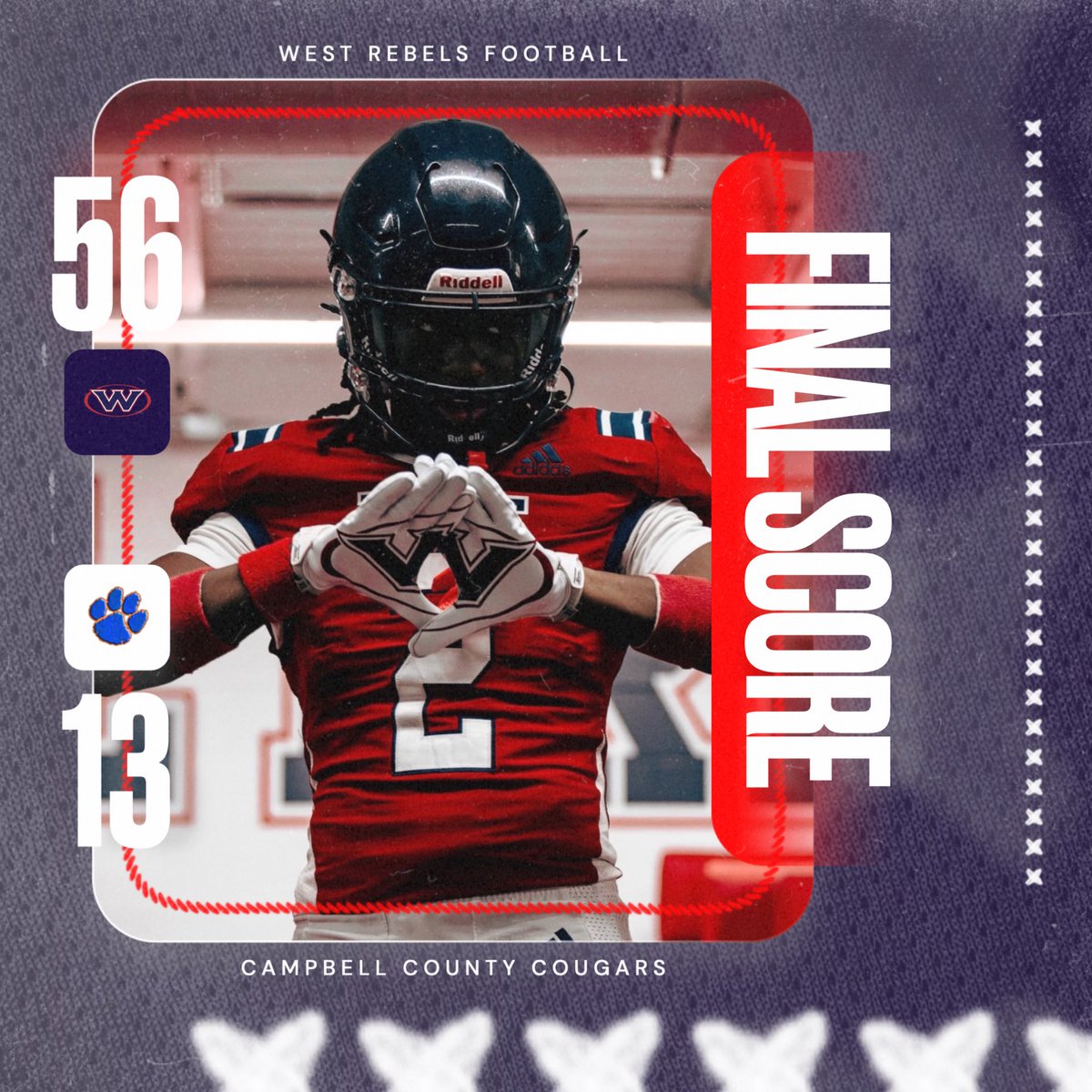 westrebelsfb's tweet photo. 🔵 Final from the 3300 🔵 

Rebels are back in action next week at home for a Big Region matchup vs Halls. 

GO REBELS https://t.co/R00PblZZrV