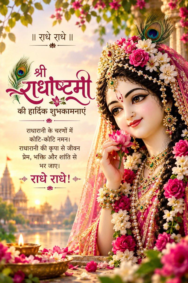 kashivision29's tweet photo. राधाष्टमी के पावन पर्व पर श्री राधारानी के चरणों में कोटि-कोटि नमन। 🌸🙏
राधारानी की कृपा से जीवन प्रेम, भक्ति और शांति से भर जाए।

राधे राधे! 🪷✨

 #RadhaAshtami  #RadhaRani #HamaariKashi https://t.co/Fwmgd0uCQt