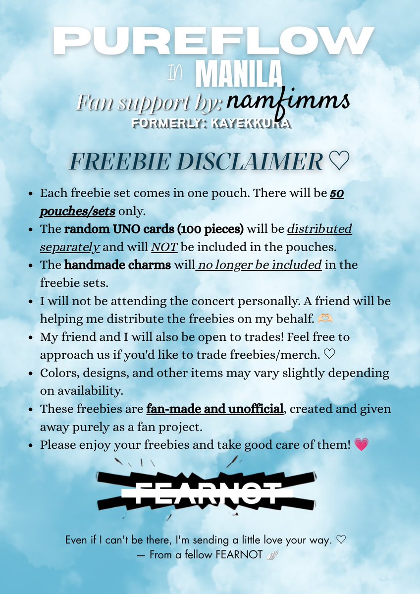 namfimms's tweet photo. UPDATE!!!!

PUREFLOW IN MANILA FREEBIES

- Ref magnets 🧲
- magnetic bookmarks 📚
-random CD keychains 💿
-handmade FIM club badge pins 🧷
-random Antifragile UNO Cards ⏪

LIMITED STOCKS ONLY ‼️

#PUREFLOW_IN_MANILA 
#LESSERAFIM_IN_MANILA https://t.co/xOSMBIyzgQ