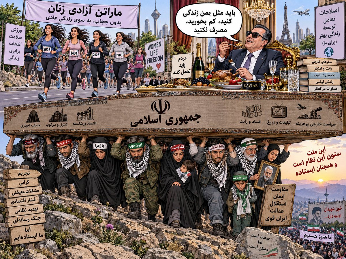 sadra_dev's tweet photo. تفاوت یمن با جمهوری اسلامی اینه که یمن طبقه بالا نداره؛ اونجا همه با هم تو فقر مقاومت میکنن، اینجا مردم زیر فشار اقتصاد له‌ میشن تا آقایون دوی ماراتن زنان برگزار کنند. https://t.co/yz2MM5ohaZ