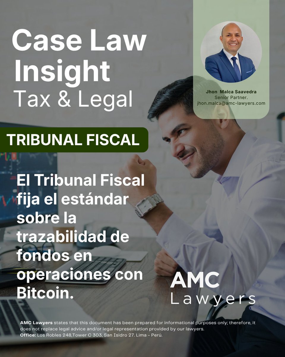 AMC_Lawyers's tweet photo. #Tax&amp;Legal | 𝗕𝗶𝘁𝗰𝗼𝗶𝗻
El Tribunal Fiscal, mediante la 𝗥𝗲𝘀. 𝗡.° 𝟬𝟮𝟴𝟴𝟱-𝟭𝟭-𝟮𝟬𝟮𝟲, ha establecido un importante criterio respecto de la acreditación del origen y trazabilidad de fondos provenientes de operaciones con bitcoins.
#Criptomonedas #Bitcoin https://t.co/mN9lZGufXy