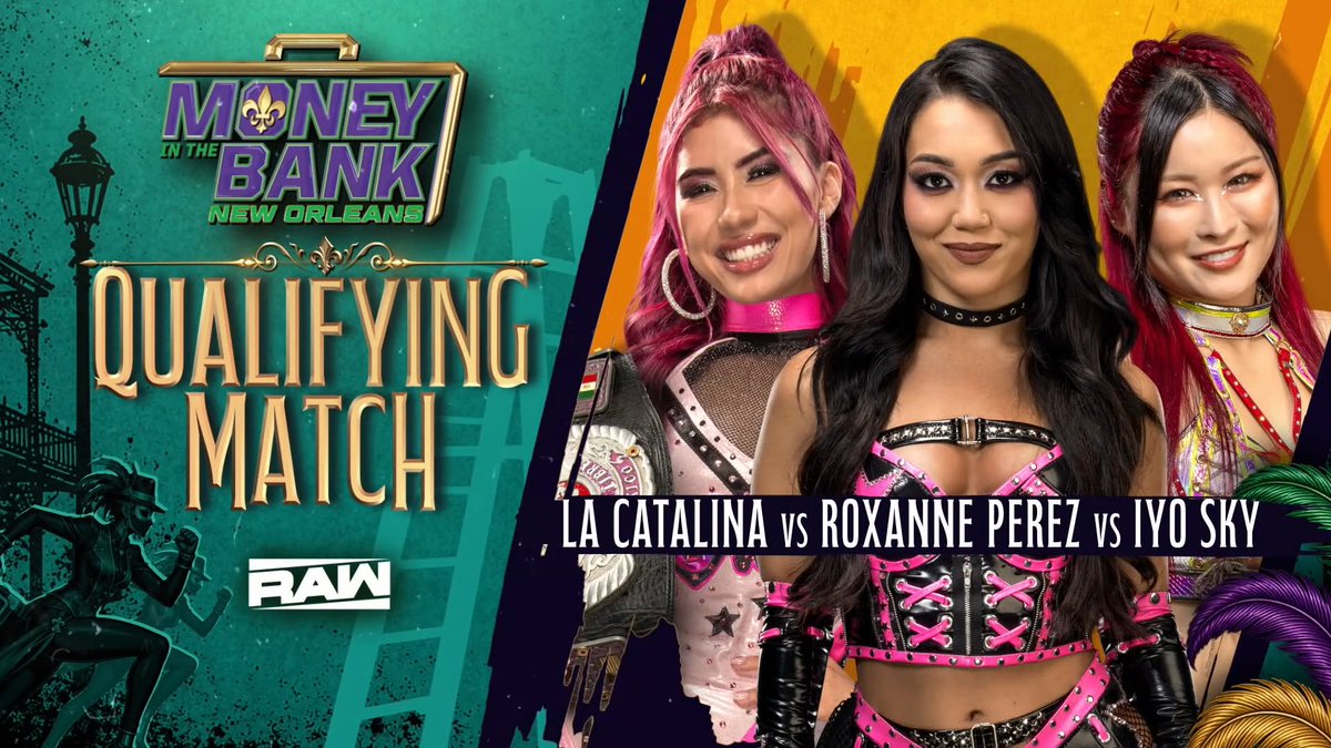 WrestleTalk_TV's tweet photo. Upcoming WWE Money in the Bank ladder match qualifiers:
- Finn Balor vs. CM Punk vs. GUNTHER
- La Catalina vs. Roxanne Perez vs. IYO SKY
- Giulia vs. Charlotte Flair vs. Lash Legend
- Dragon Lee vs. Solo Sikoa vs. Dominik Mysterio https://t.co/t9tZg2mDZL
