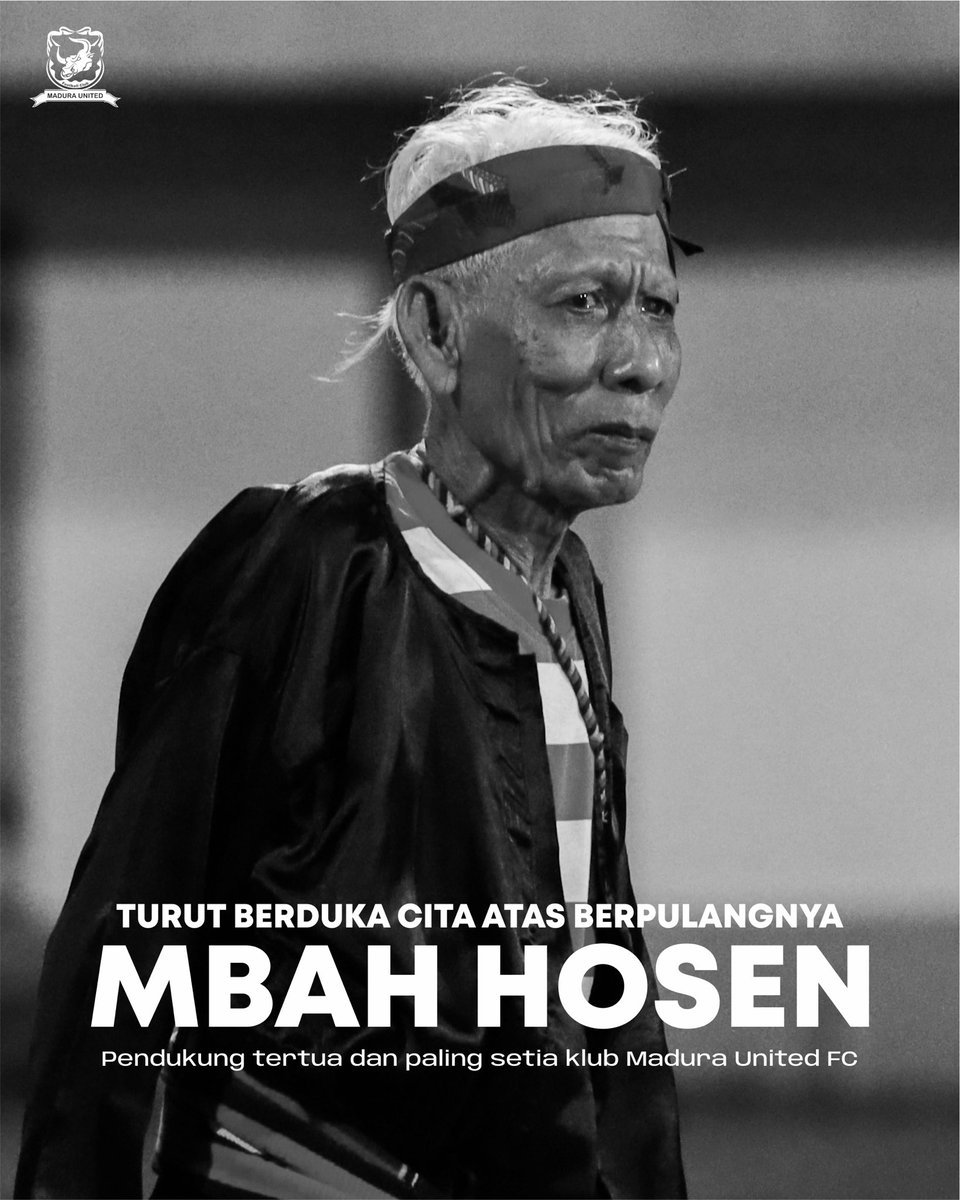 MaduraUnitedFC's tweet photo. Madura United kembali kehilangan Icon Suporternya.
Disaat kita merayakan kemenangan semalam, ada yg harus pergi meninggalkan.
Mbah Hosen, Suporter tertua, Icon Suporter Madura United , telah berpulang. https://t.co/WVTTACWHPp
