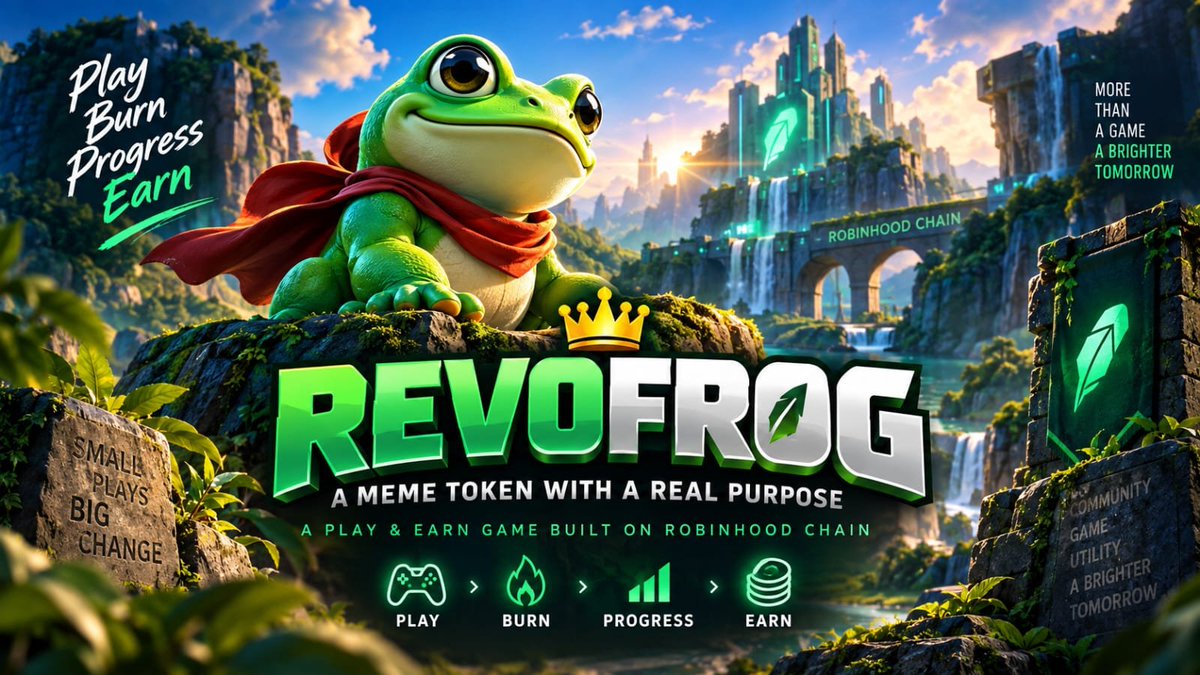RevoFrog_'s tweet photo. RevoFrog: More Than a Meme Token

RevoFrog A GameFi Ecosystem on Robinhood Chain

RevoFrog is building a GameFi ecosystem designed to give the $REVOFROG token a purpose beyond being a meme token.

The first step is simple: a game built around the RevoFrog community.

Play. Burn. Progress. Earn.

The RevoFrog game is designed around 30 levels, where players improve their skills and progress toward the final level.
The planned ecosystem will connect gameplay with the $REVOFROG token through several mechanisms:

Play Players complete the RevoFrog game.

Burn  Future game entries can use $REVOFROG, with tokens planned to be burned through a smart contract.

Progress Players advance through 30 levels and compete to reach the highest level.

Earn Eligible players can receive token rewards through the planned reward system.

The Level 30 Reward
One of the planned features is a special reward for players who successfully reach Level 30.

The initial concept is a reward equivalent to 0.2% of the total token supply, subject to a maximum reward per wallet and the final smart-contract design.

The reward mechanism is also planned to become smaller as the token supply decreases.

For example:
10% supply reduction → 0.1% reward
Further supply reductions would result in progressively lower rewards.

The purpose is to connect the game's reward system with the long-term token supply.

Built on Robinhood Chain
RevoFrog is designed for the Robinhood Chain, an EVM-compatible blockchain environment.

This allows the project to build future features around wallets, smart contracts, token rewards and on-chain interactions.
What Comes Next
RevoFrog is still being developed.

The long-term vision includes:

Game → Token Utility → Burn Mechanism → Rewards → Community → More Game Features

The goal is to gradually turn RevoFrog from a simple meme project into a community-driven GameFi ecosystem.

No feature should be considered active until the required smart contracts and infrastructure are deployed and verified.

Play. Burn. Progress. Earn.