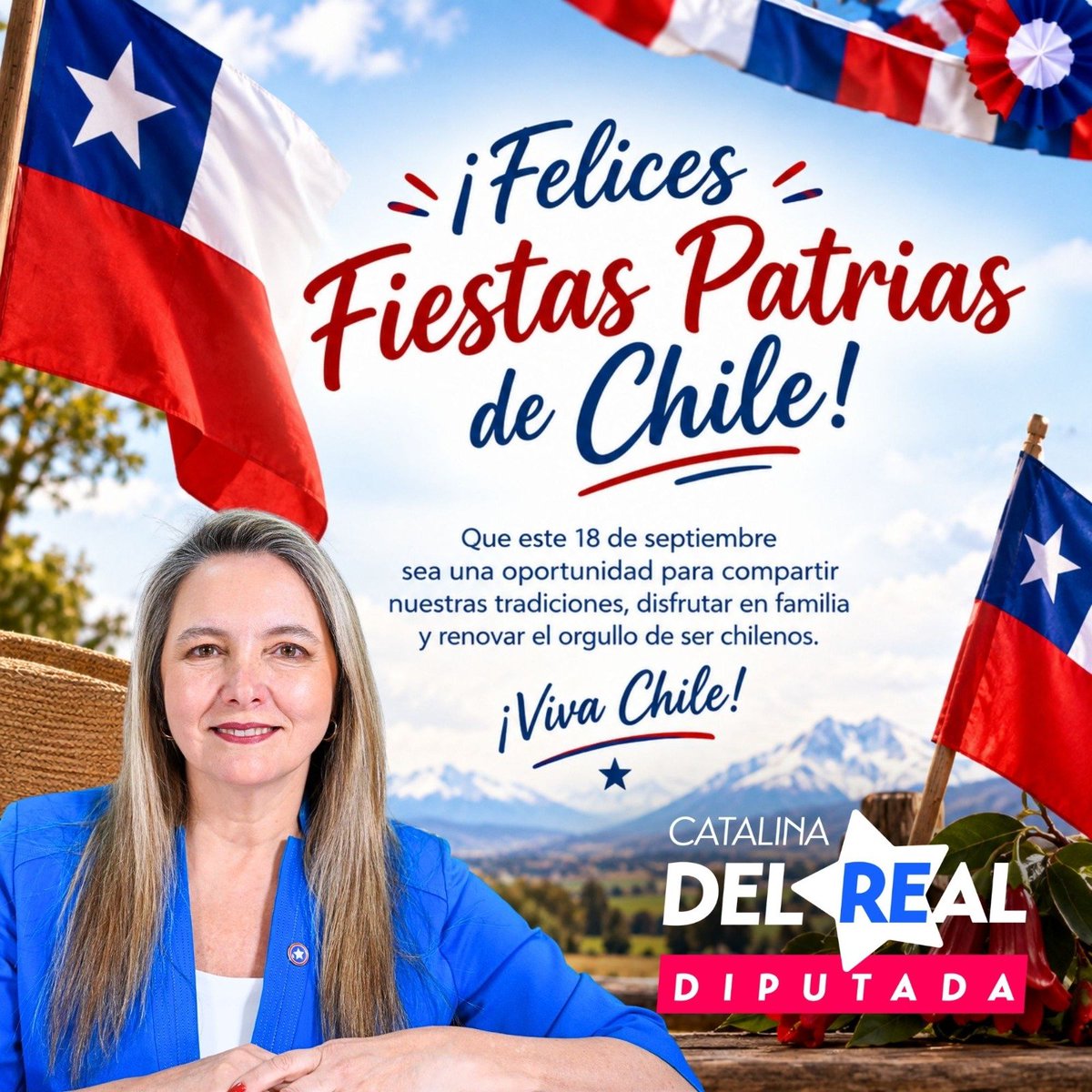 CatalinaDelReal's tweet photo. Felices Fiestas Patrias queridos compatriotas. Viva Chile! 🇨🇱 https://t.co/kC6ylKcVO6